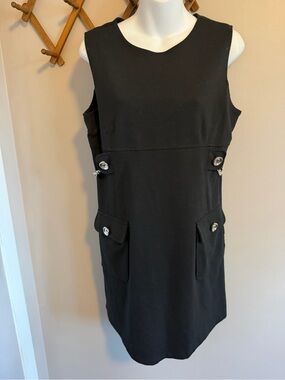 Michael Kors Black Chain Accent Stretch Sheath Shift Mini Dress 10